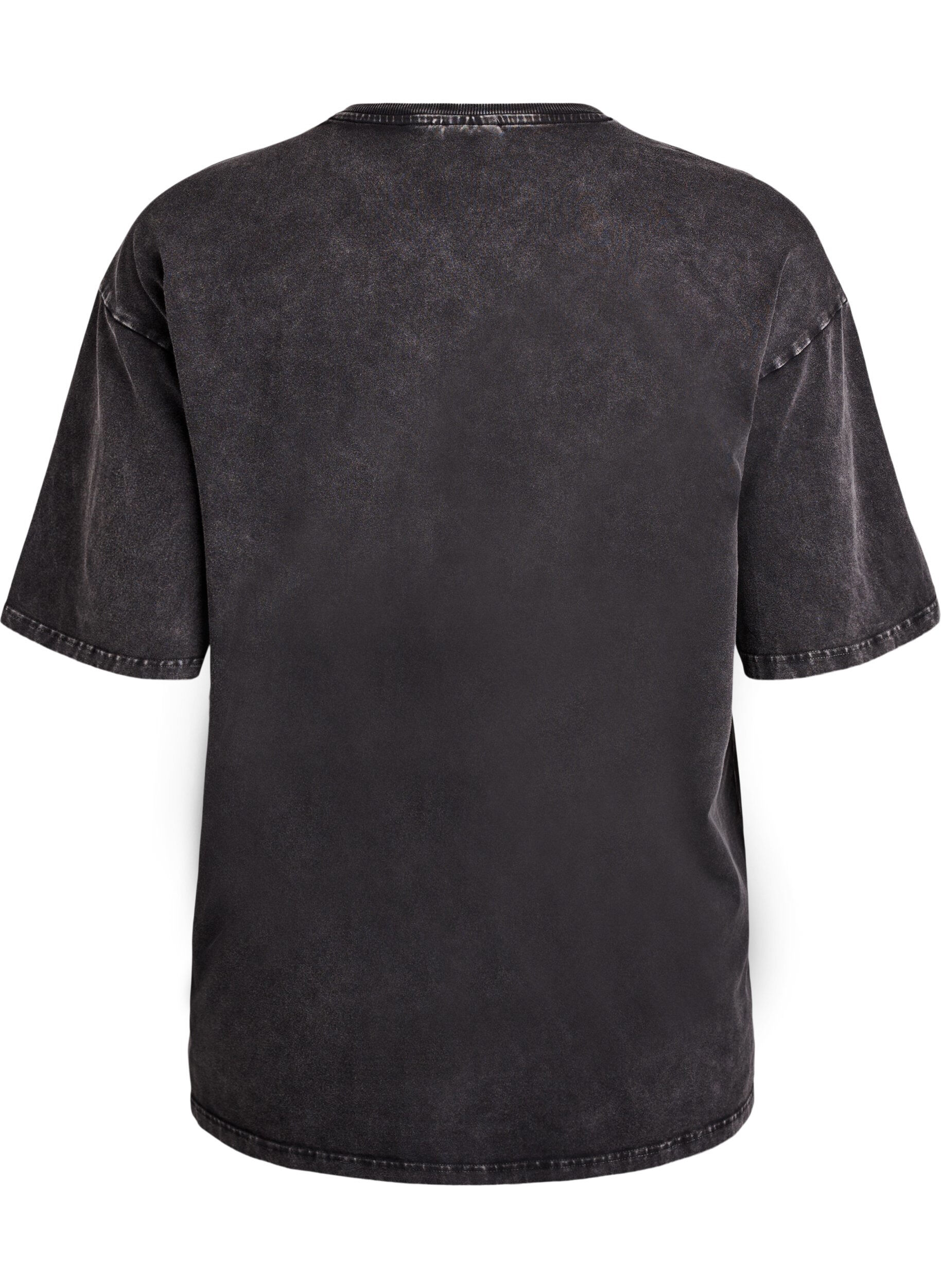 Zizzi Sporty katoenen T-shirt met een gewassen effect, Zwart, Packshot image number 1