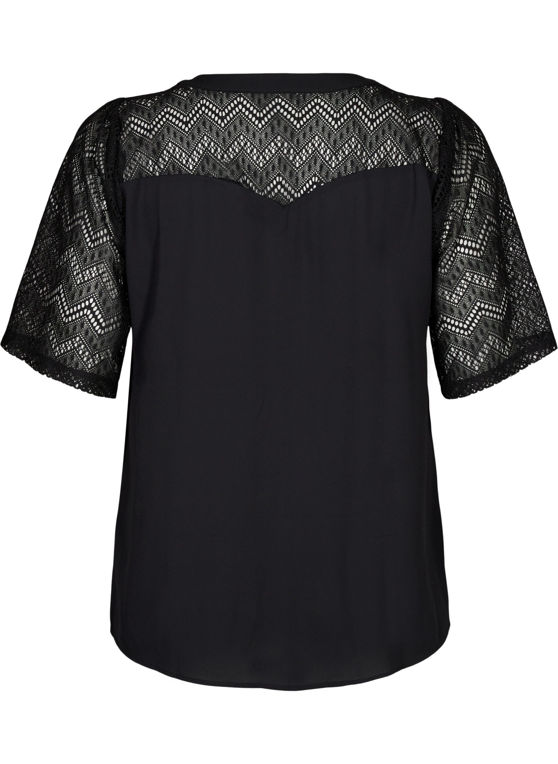 Zizzi Overhemdblouse met korte kanten mouwen, Black, Packshot image number 1