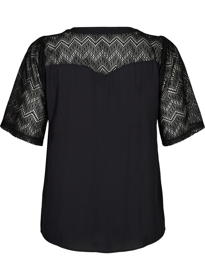 Overhemdblouse met korte kanten mouwen, Black, Packshot image number 1