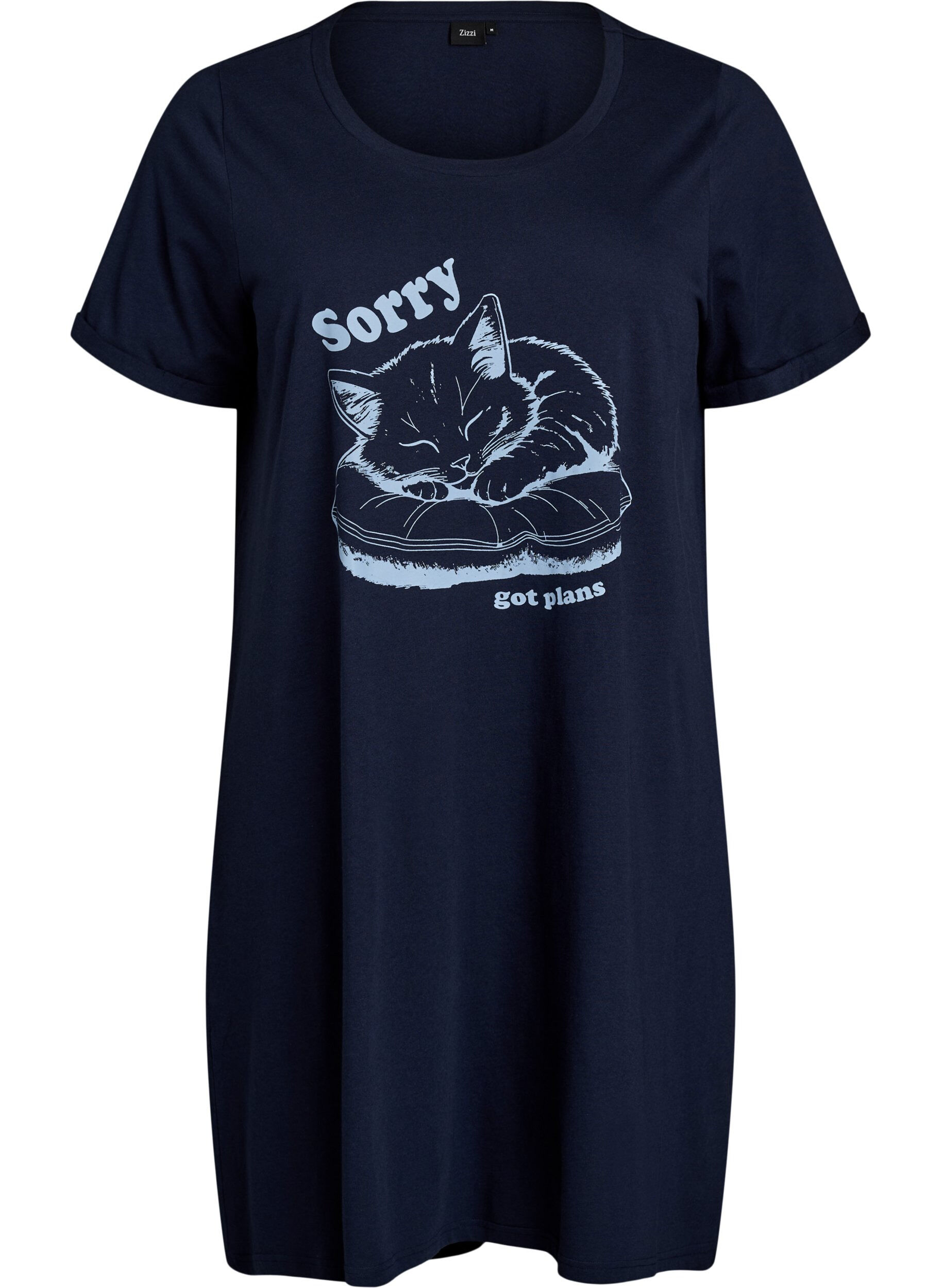 Zizzi Nachtjapon met korte mouwen van biologisch katoen, Blauw, Packshot image number 0