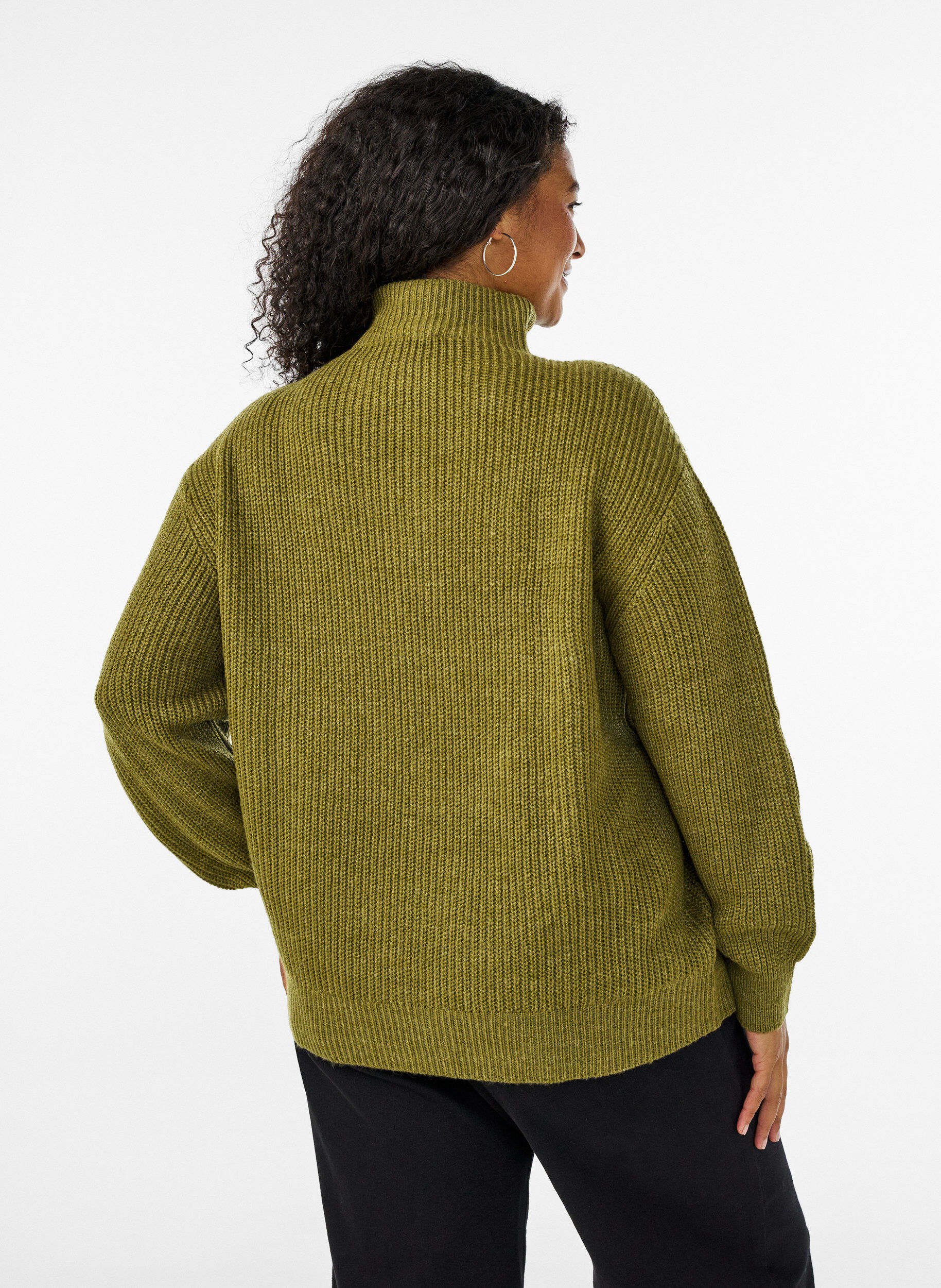 ZizziGebreide trui met hoge hals en rits, Groen, Model image number 2