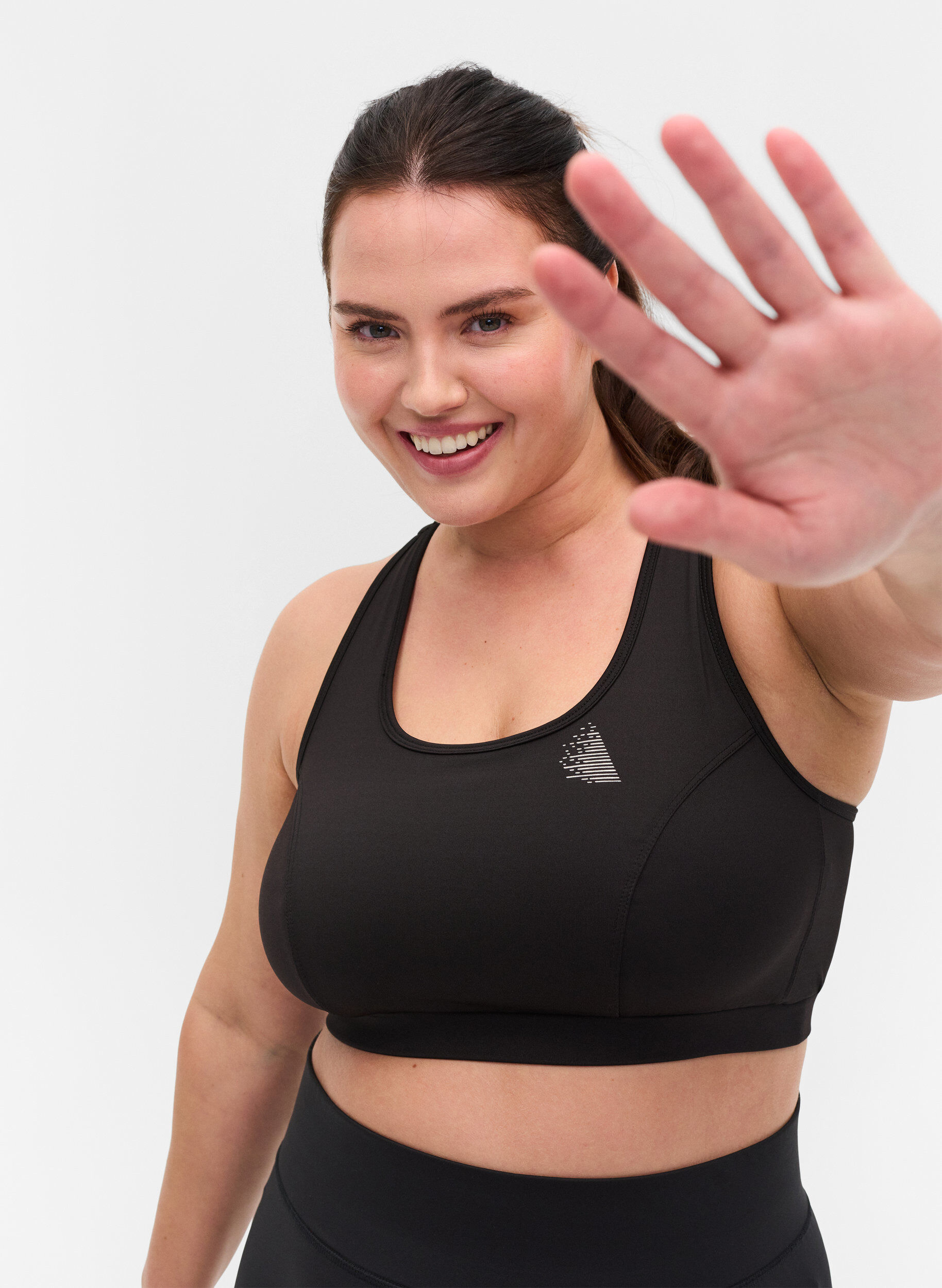 Zizzi Sporttop met effen kleur en gekruiste rug, Black, Model image number 2