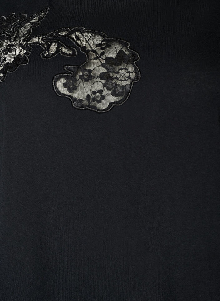 Katoenen T-shirt met kanten applicaties, Zwart, Packshot image number 2