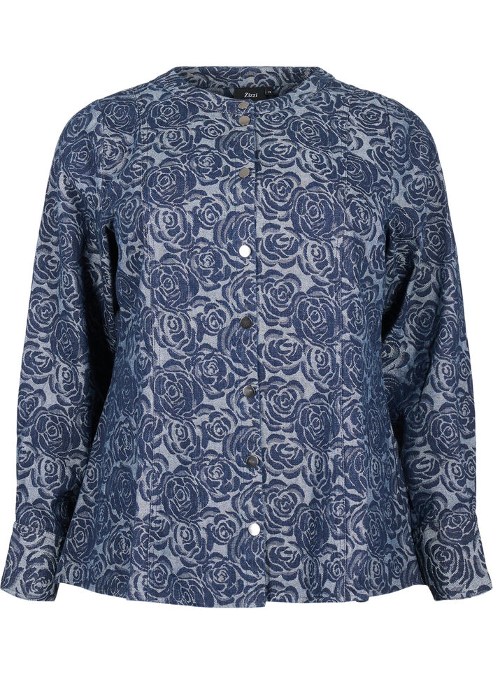 Spijkerblouse met rozenpatroon, Denim Rose AOP, Packshot image number 0