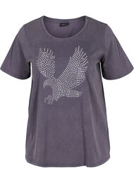 Katoenen t-shirt met acid wash en steentjes, Dark Grey Wash