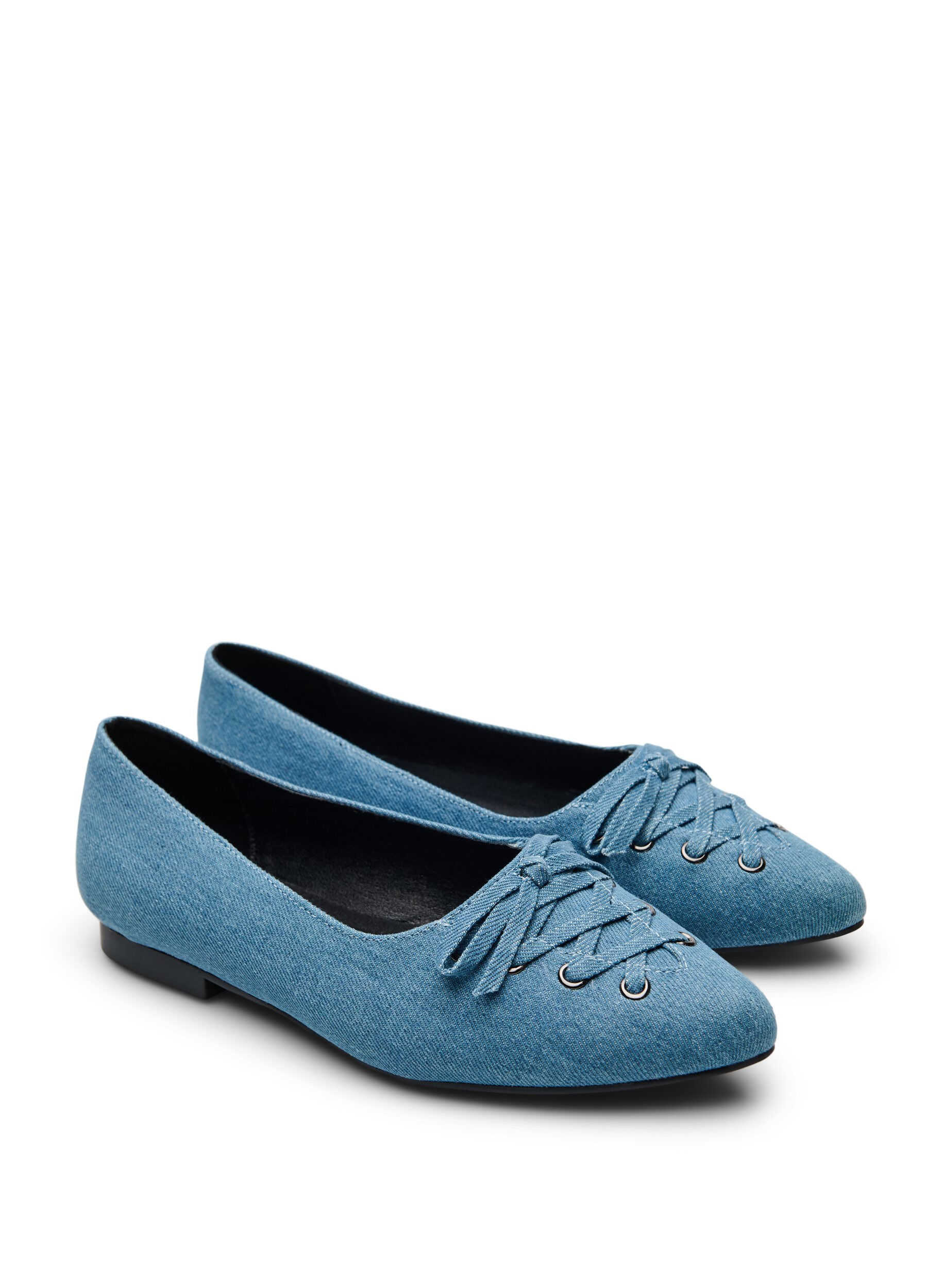 Zizzi Ballerina flats met vetersluiting, Blauw, Packshot image number 1
