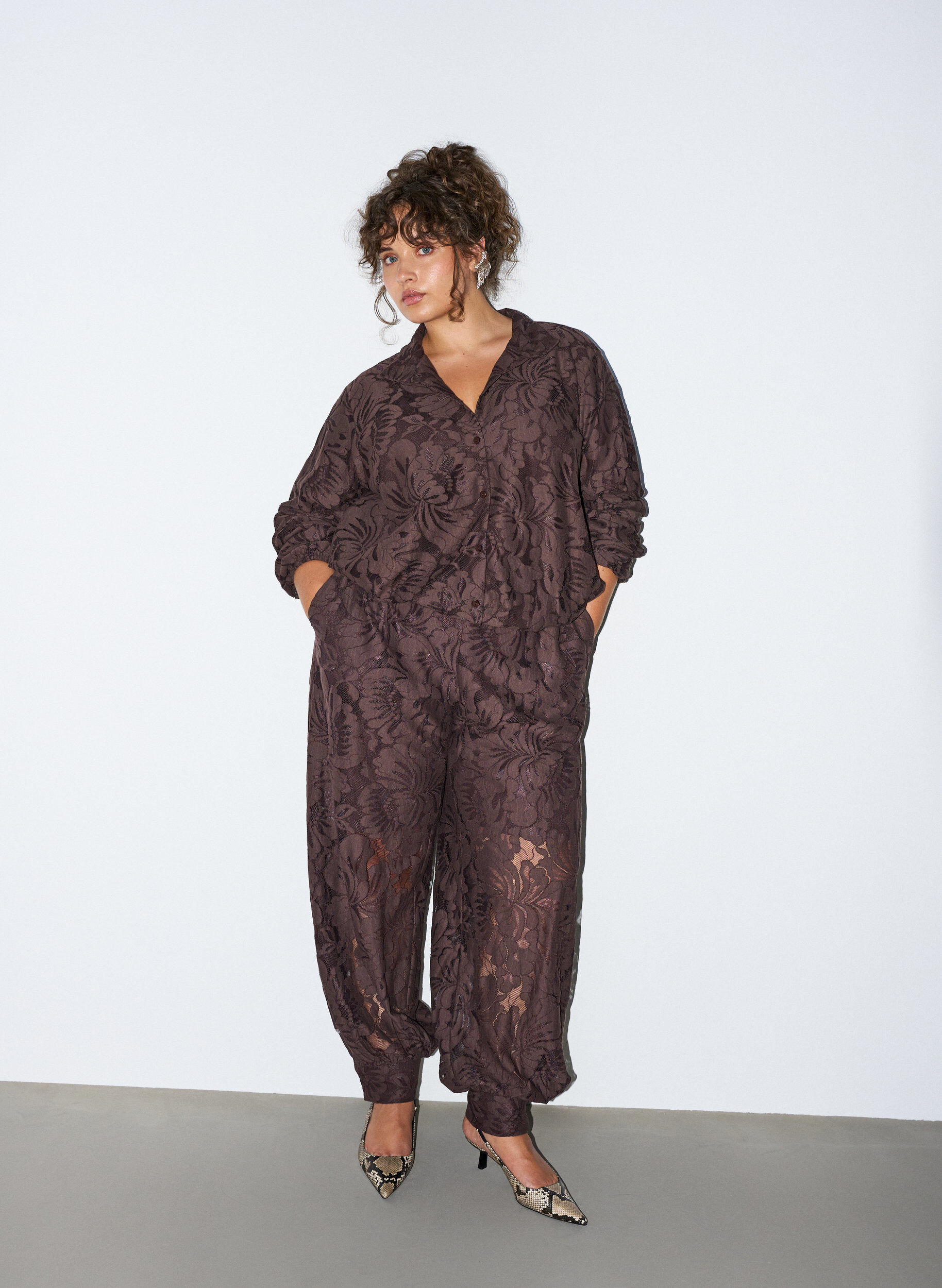 ZizziKanten ballonbroek met binnenbroekje, Bruin, Model image number 0