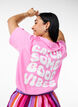 Biologisch katoenen T-shirt met tekstmotief, Roze, Model image number 0