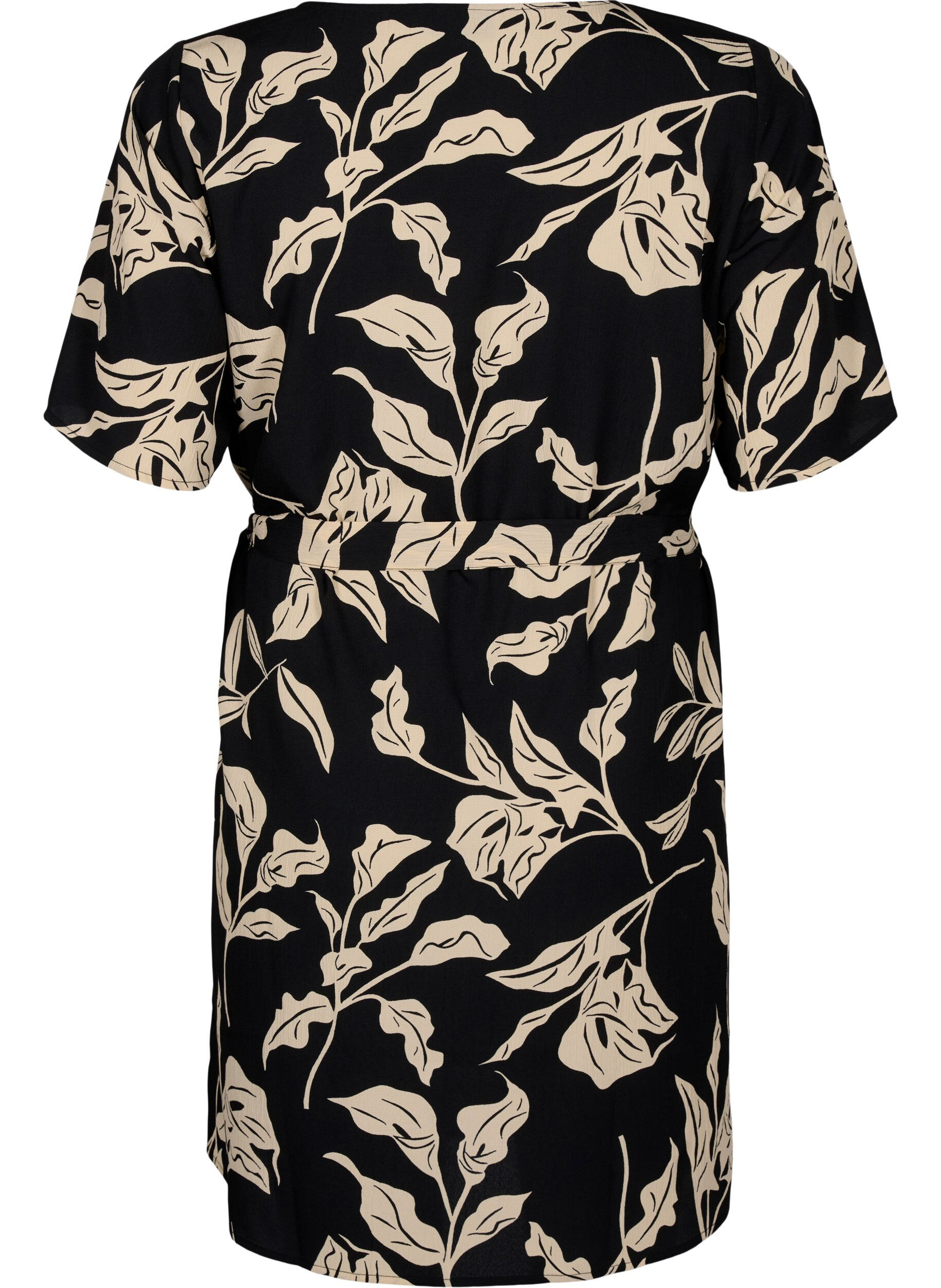 Zizzi FLASH - Jurk met korte mouwen en riem, Black Off White Fl., Packshot image number 1