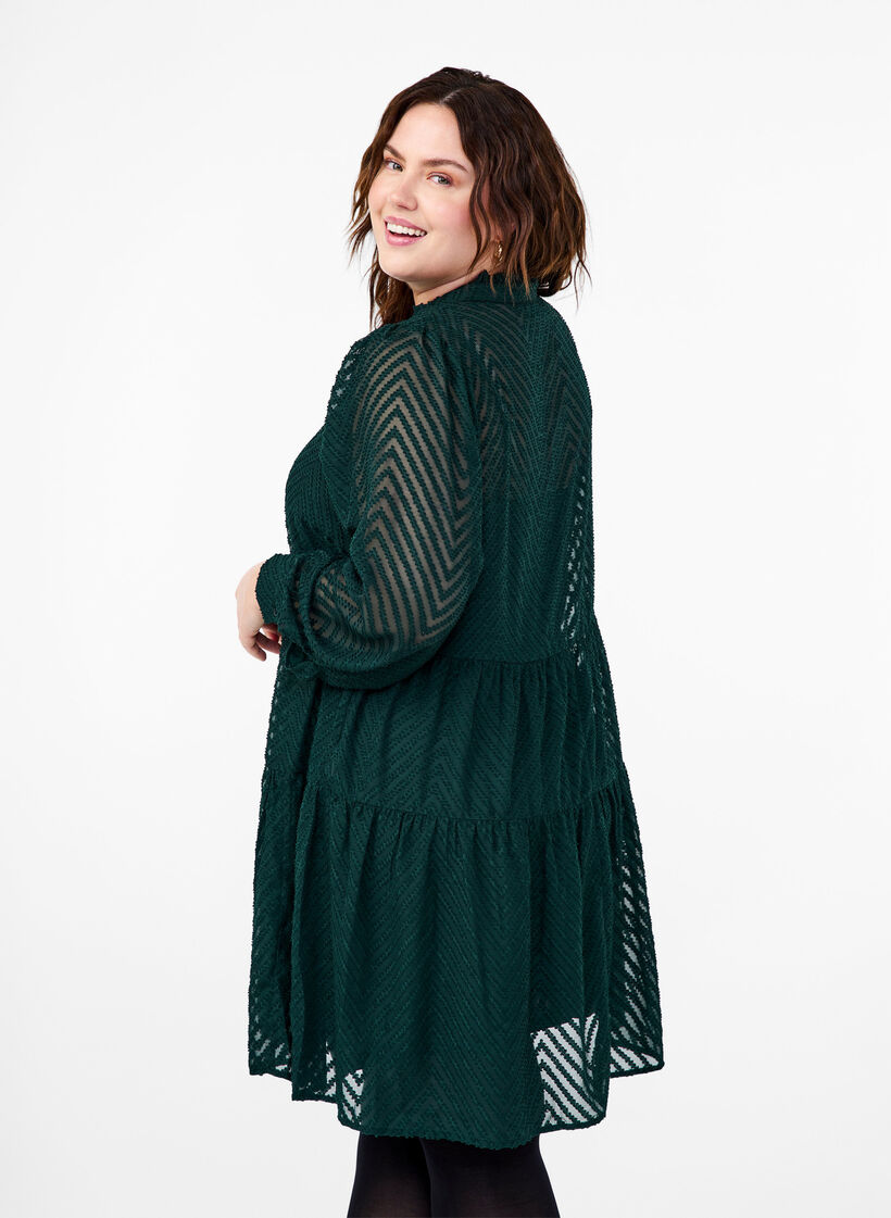 Korte jurk met structuur en een kraag met ruches, Scarab, Model image number 1