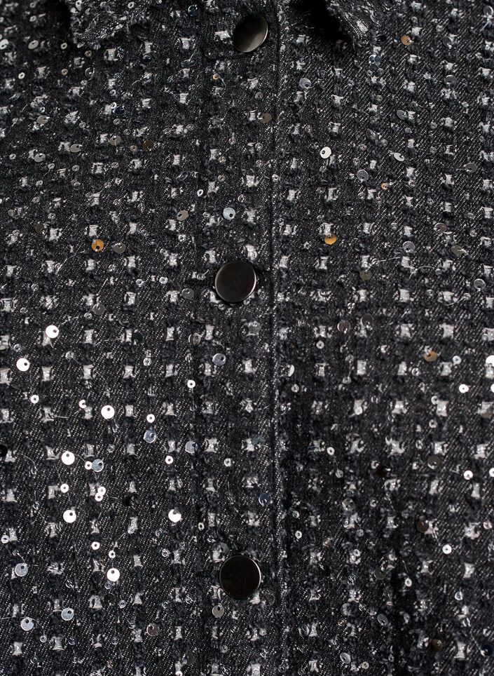 Denim jurk met pailletten en 3/4-mouwen, Zwart, Packshot image number 2