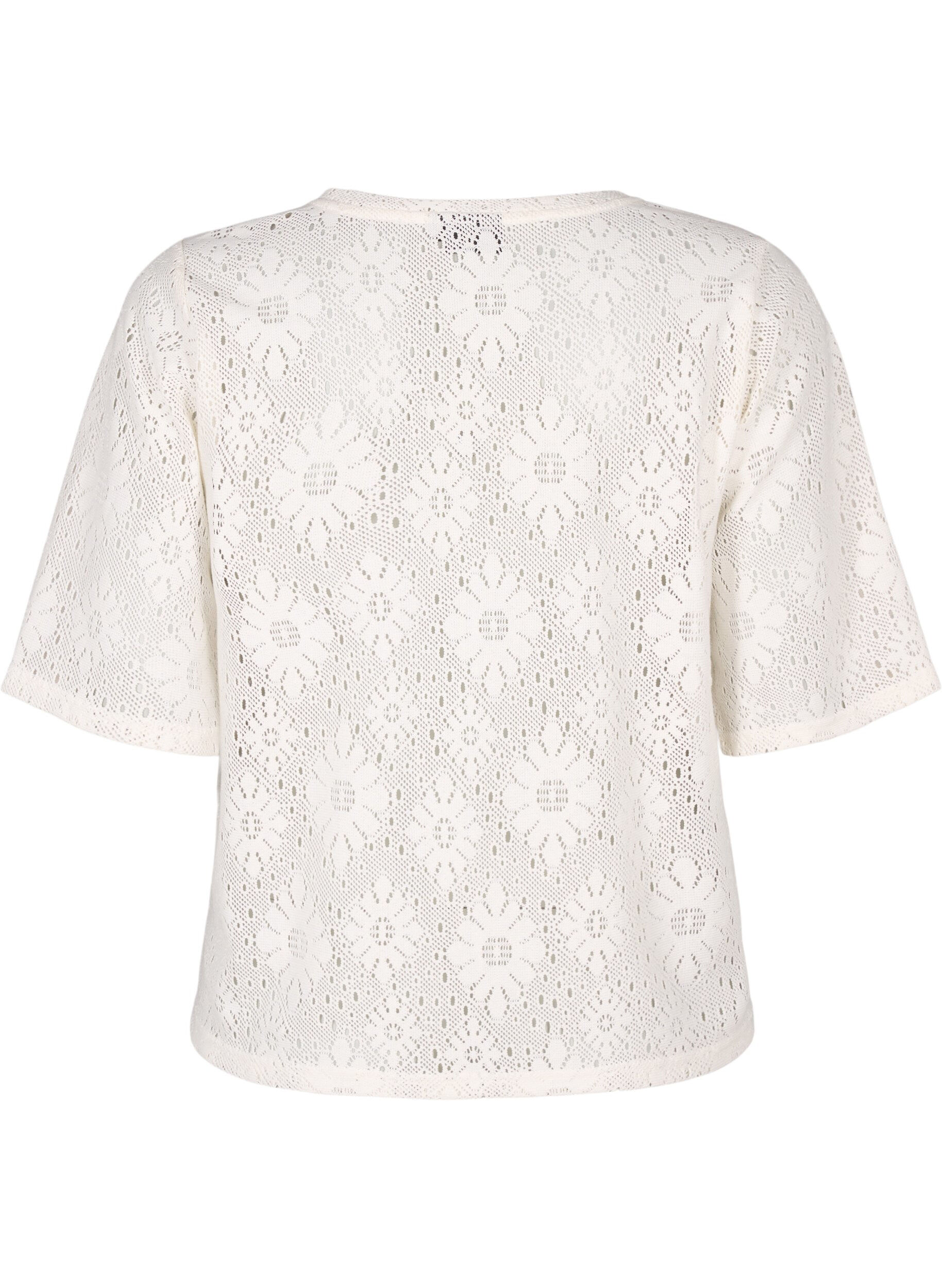 Zizzi Blouse met kort mouwen en een opengewerkt patroon, Beige, Packshot image number 1
