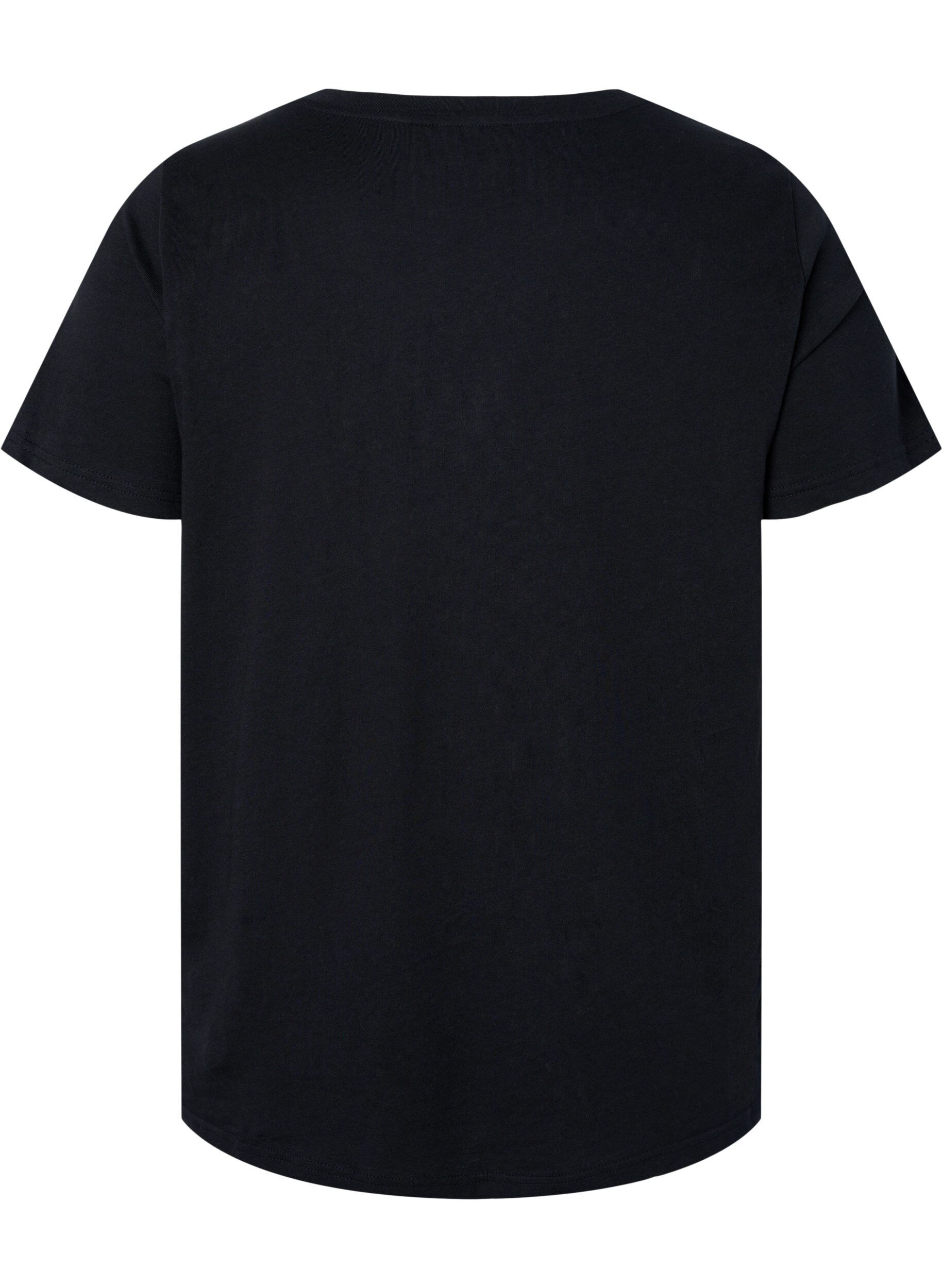 Zizzi Katoenen T-shirt met pailletten, Black w. Love, Packshot image number 1