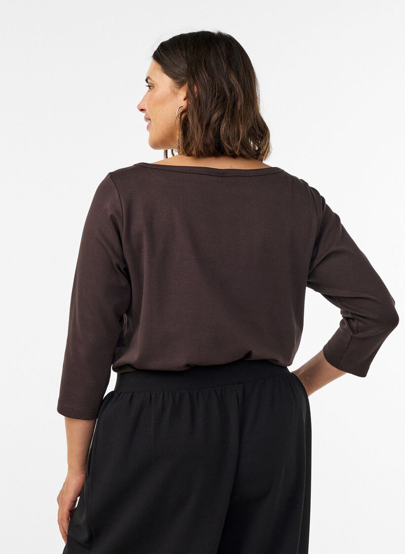 Basic T-shirt met boothals en 3/4-mouwen, Bruin, Model image number 2