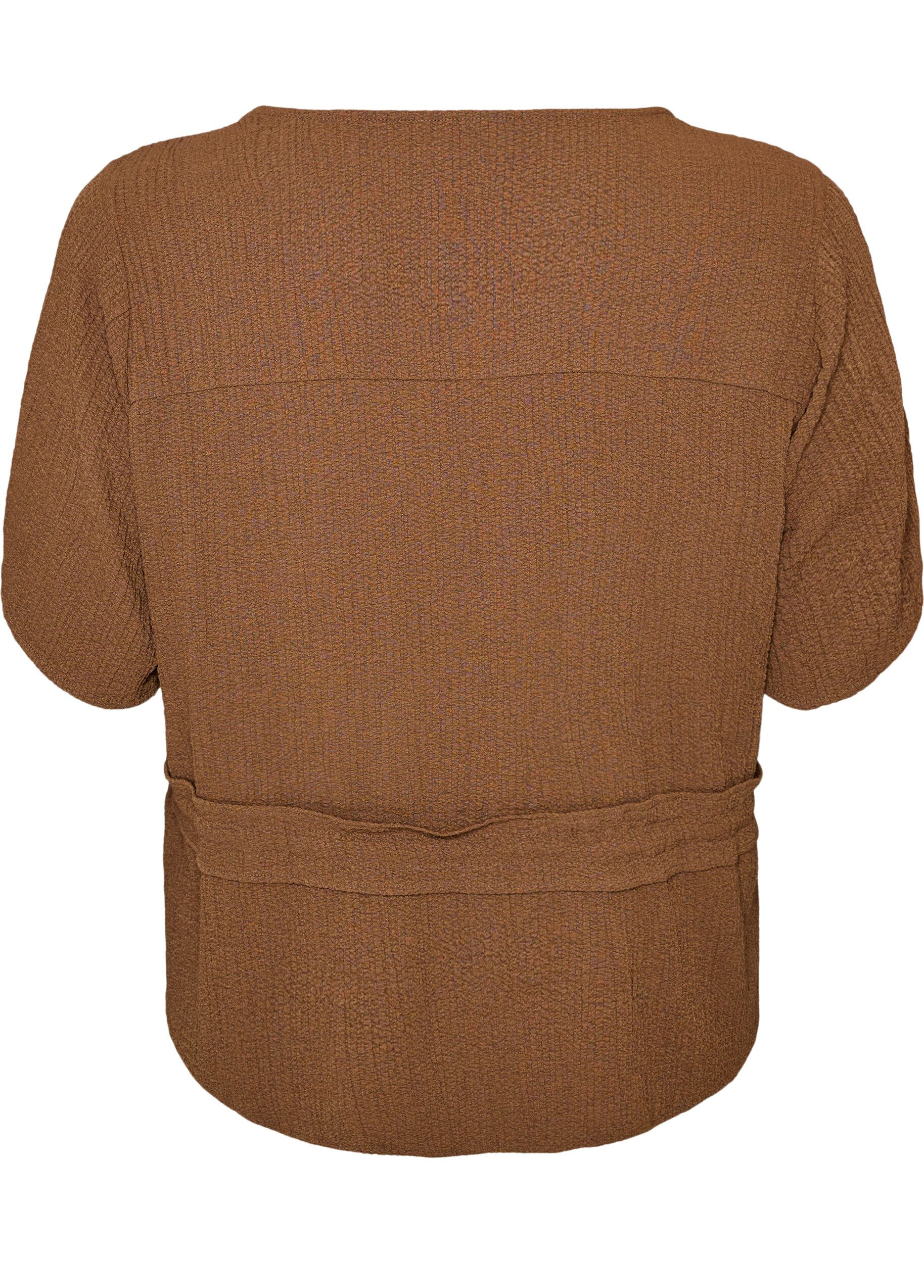 ZizziBlouse met textuur en een strik in de taille, Bruin, Packshot image number 1