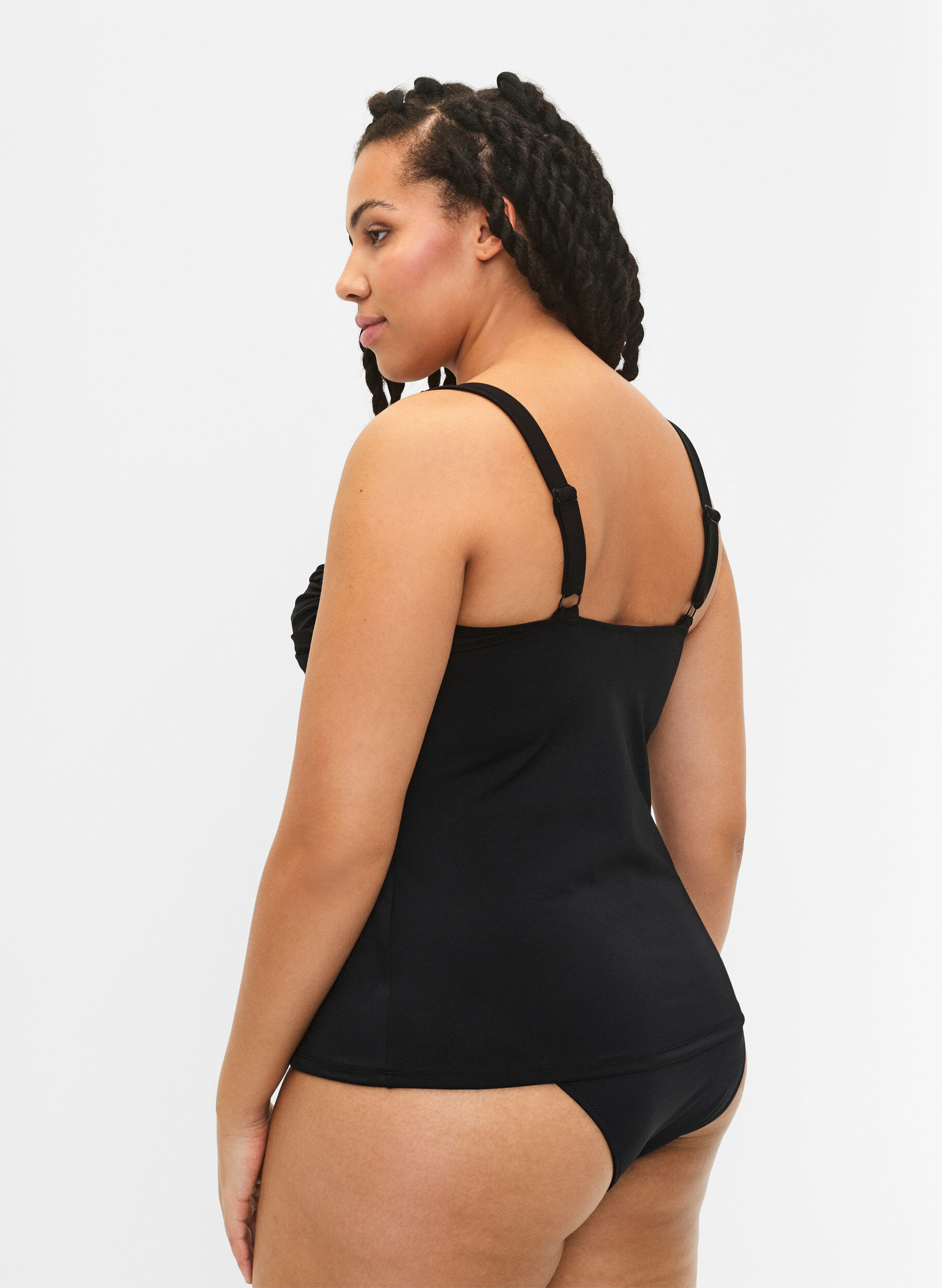 Zizzi Gedrapeerde tankini, Zwart, Model image number 2