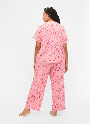 Los vallende viscose broek met all-over print, Pink Icing W. hearts, Model image number 1