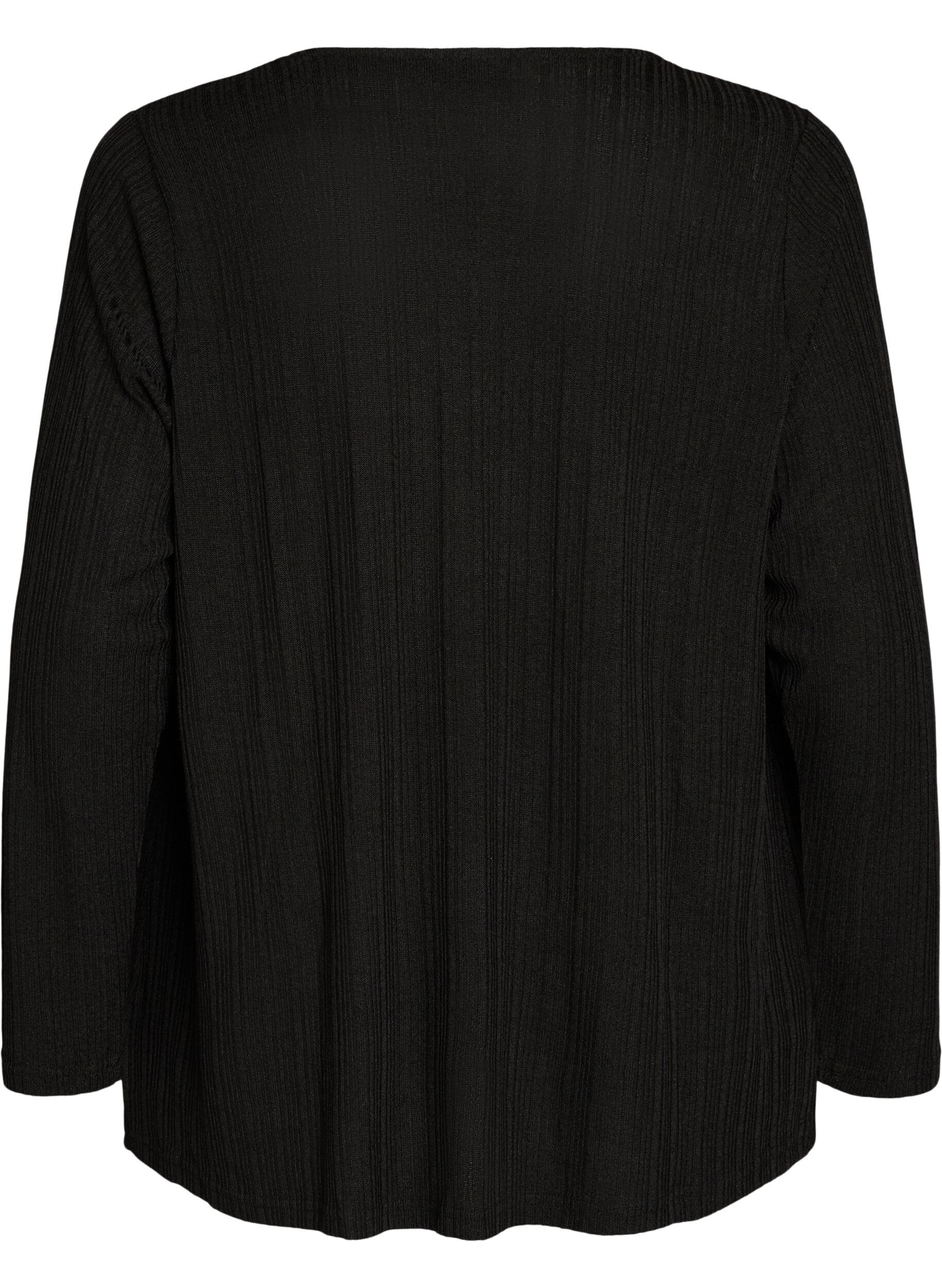 ZizziOpen vest van jersey met structuur, Zwart, Packshot image number 1