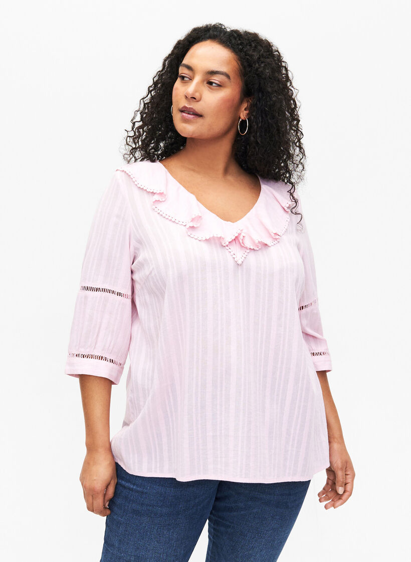 Blouse met 3/4 mouwen en kant, Almond Blossom, Model image number 0
