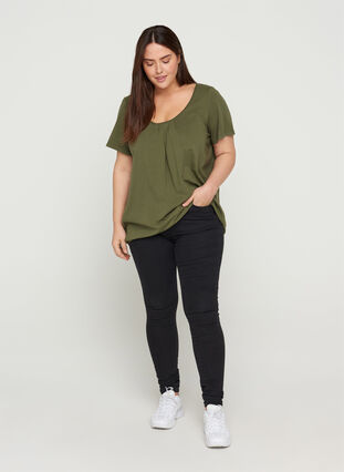 T-shirt met korte mouwen, ronde hals en kanten rand, Ivy Green, Model image number 2