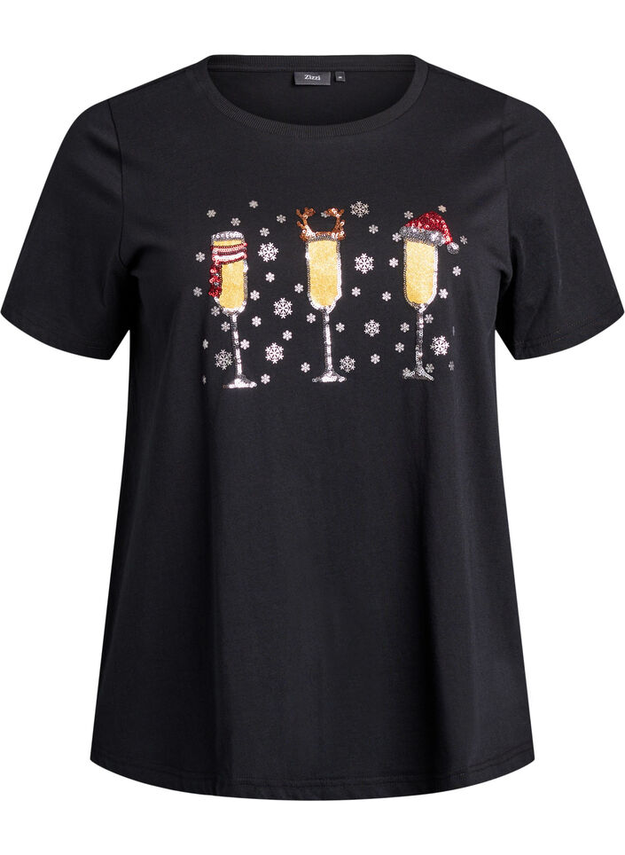 Kerst T-shirt van biologisch katoen, Zwart, Packshot image number 0