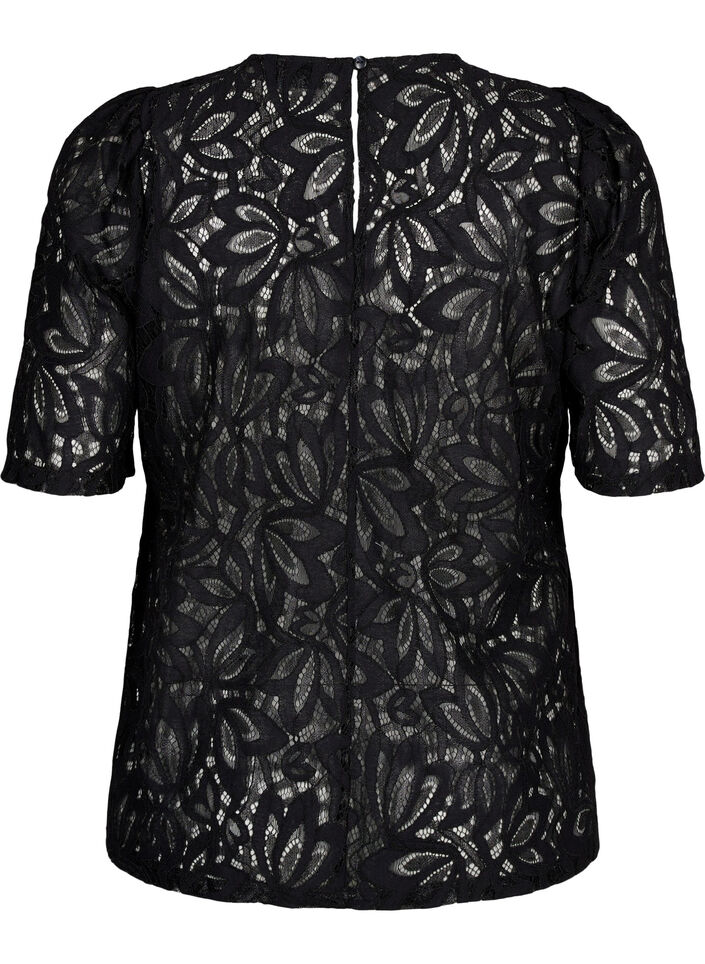 Kanten blouse met korte mouwen, Black, Packshot image number 1