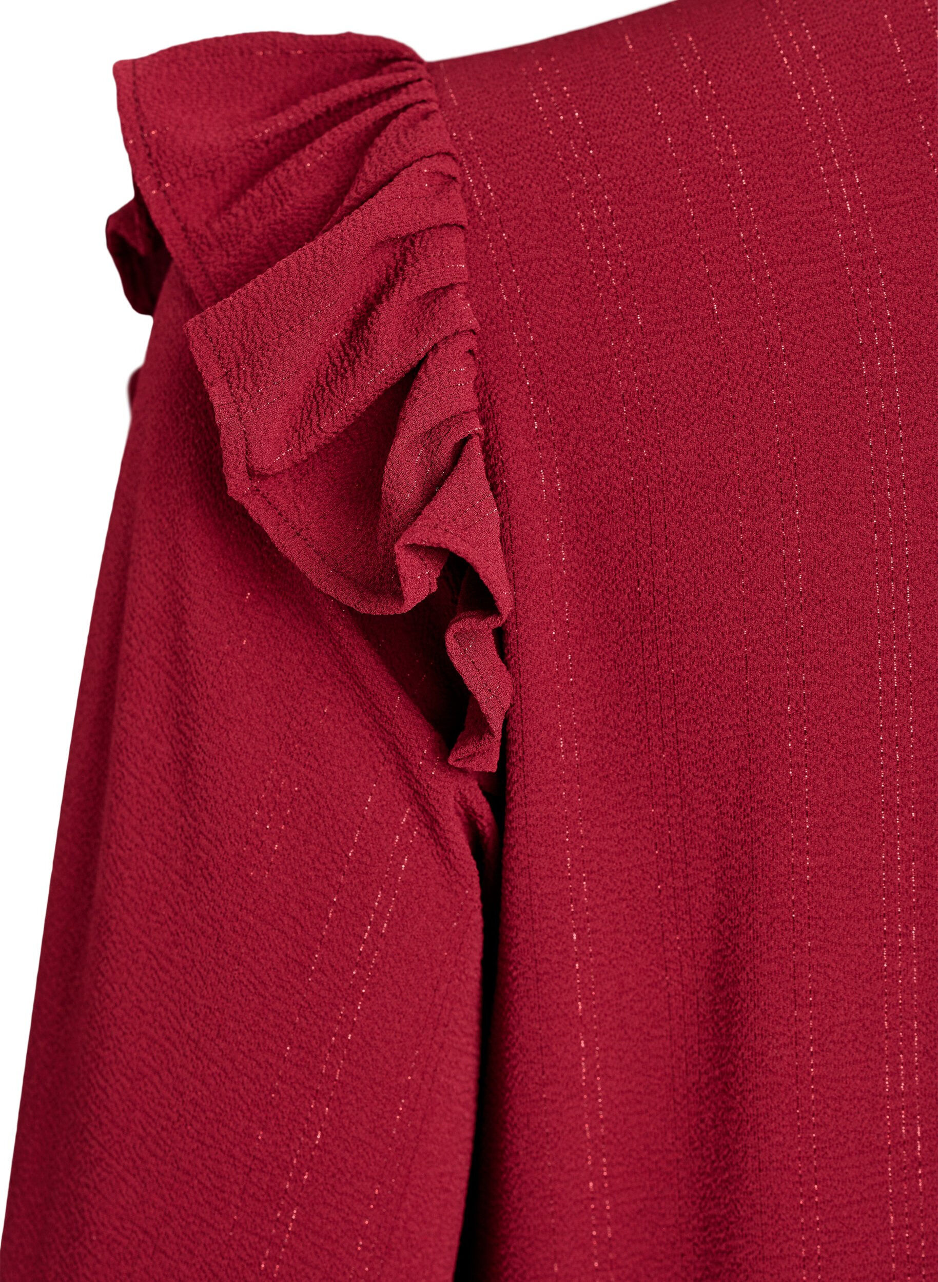 Zizzi Kort jurkje met ruches en glitter, Donker Bordeaux, Packshot image number 3