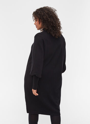 Gebreide jurk in viscosemix met ballonmouwen, Black, Model image number 1
