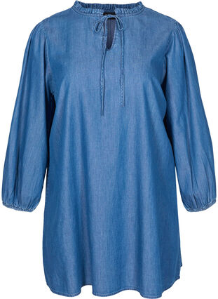 Katoenen denim jurk met strikdetails, Blue denim, Packshot image number 0