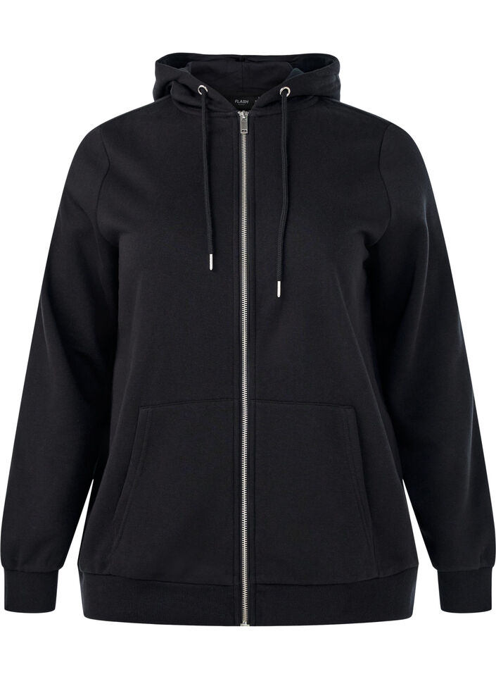 Sweathoodie met ritssluiting en zakken, Zwart, Packshot image number 0