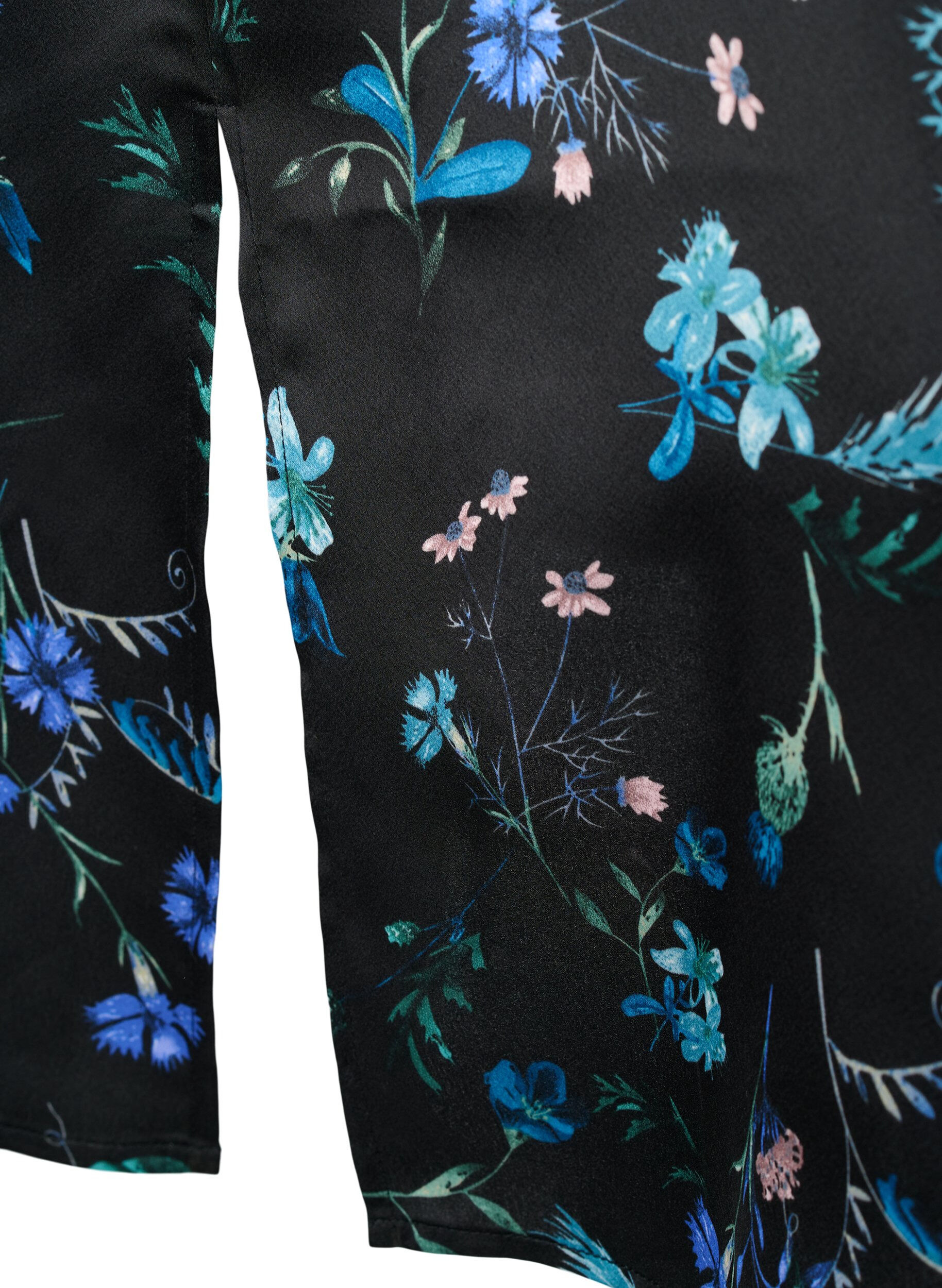 Zizzi Midi-jurk met lange mouwen en bloemenprint, Blue Flower AOP, Packshot image number 3