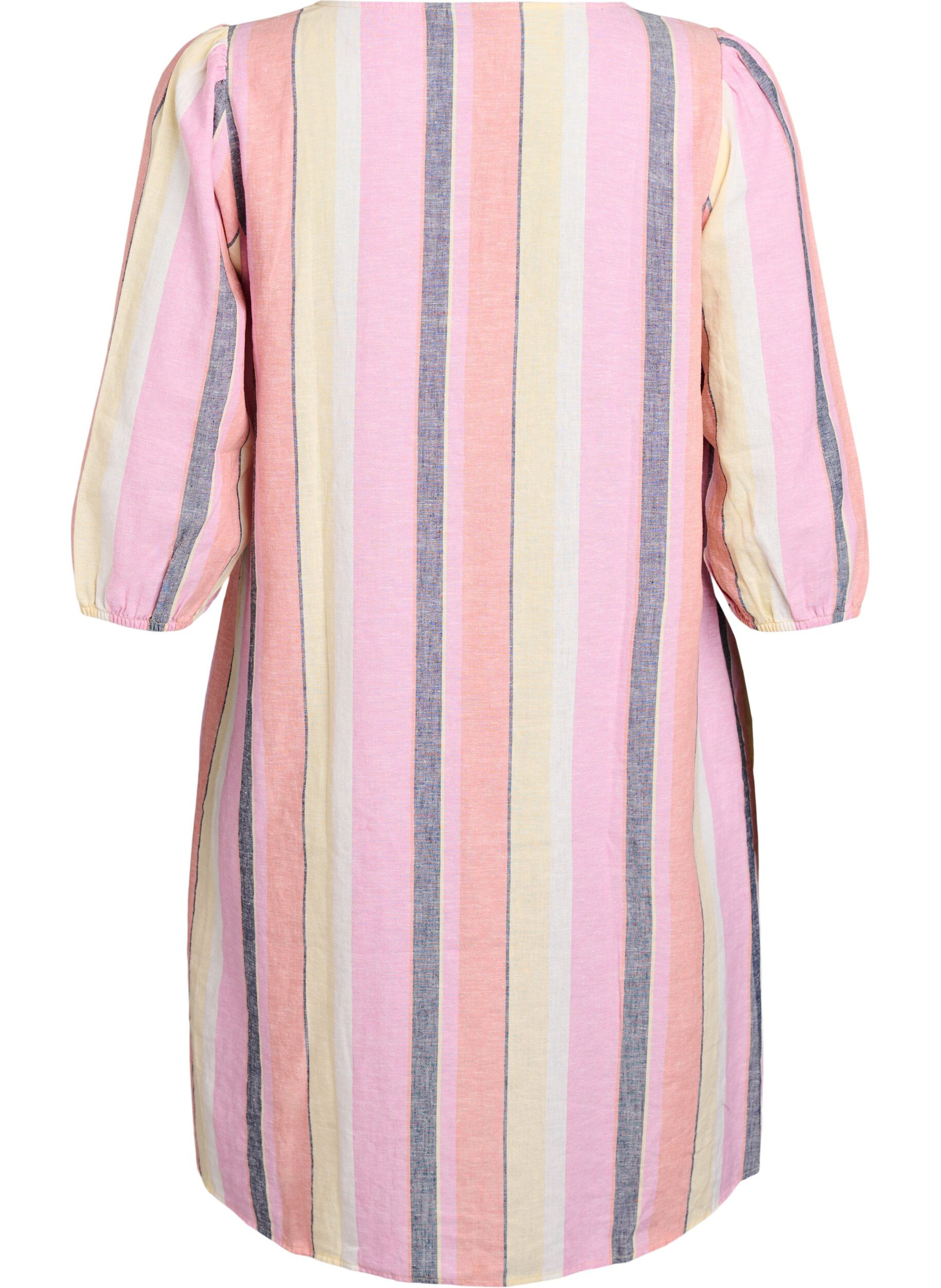 Zizzi Korte jurk in linnen en viscose met 3/4 mouwen, Geel, Packshot image number 1