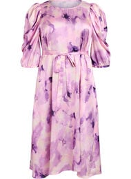 Feestjurk met korte mouwen en strikceintuur, Paars