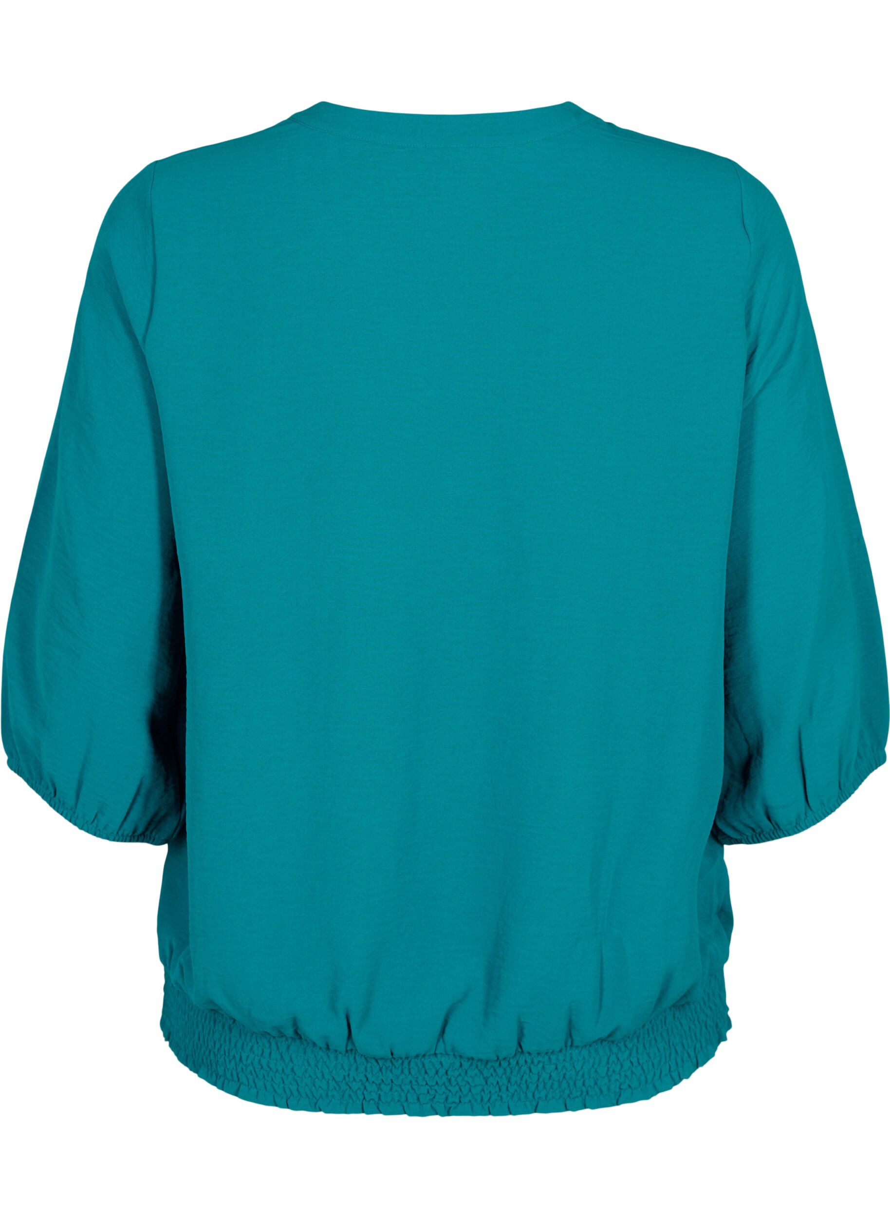 Zizzi Blouse met smok en 3/4 mouwen, Deep Lake, Packshot image number 1