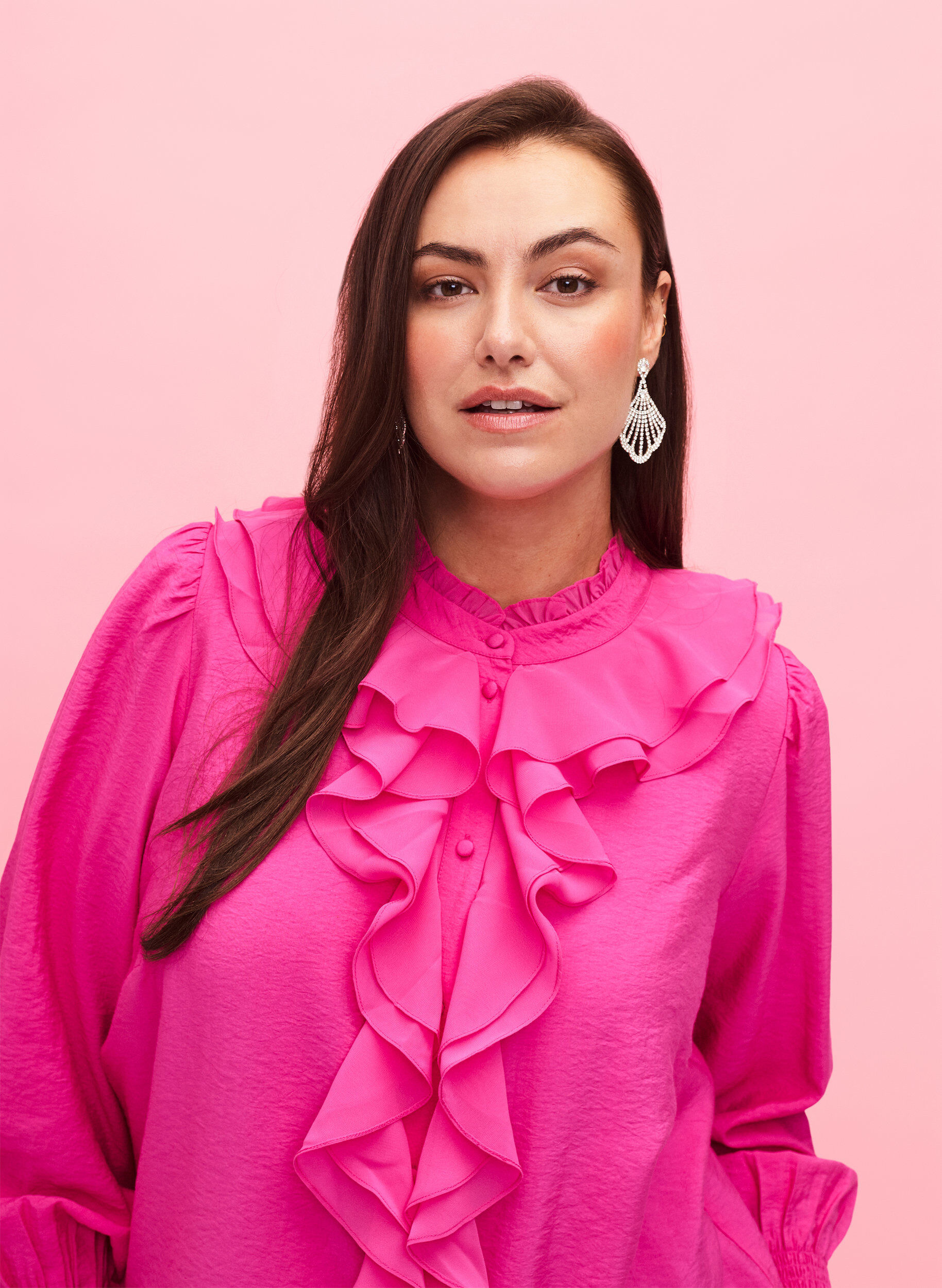 Zizzi Shirt blouse van viscose met ruches, Rose Violet, Model image number 2
