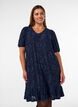 Jurk met bloemenstructuur en volantzoom, Blauw, Model image number 0