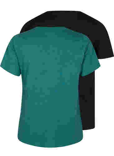 Set van 2 basic t-shirts in katoen, Antique Green/Black, Packshot image number 1