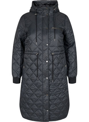 Gewatteerde lichte jas met capuchon, Black, Packshot image number 0