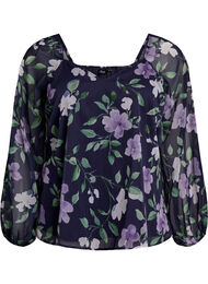 Chiffon blouse met bloemenprint en lange mouwen, Blauw