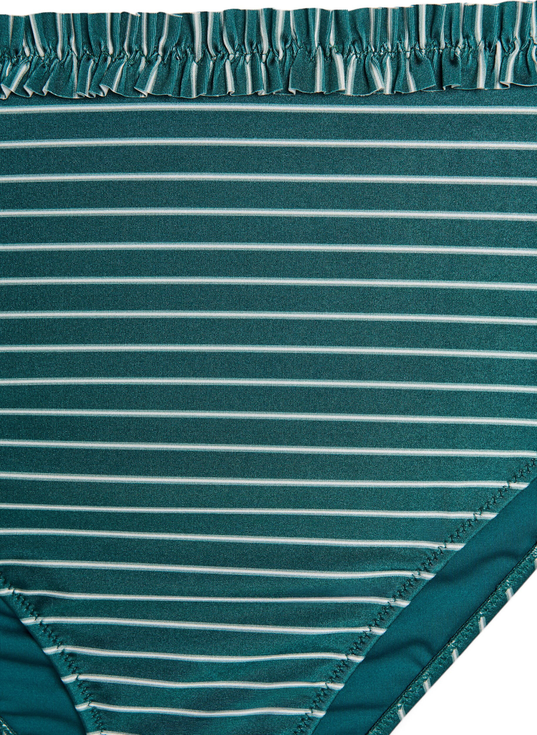 Zizzi Gestreepte tai bikinibroek met gerimpelde rand, Groen, Packshot image number 2