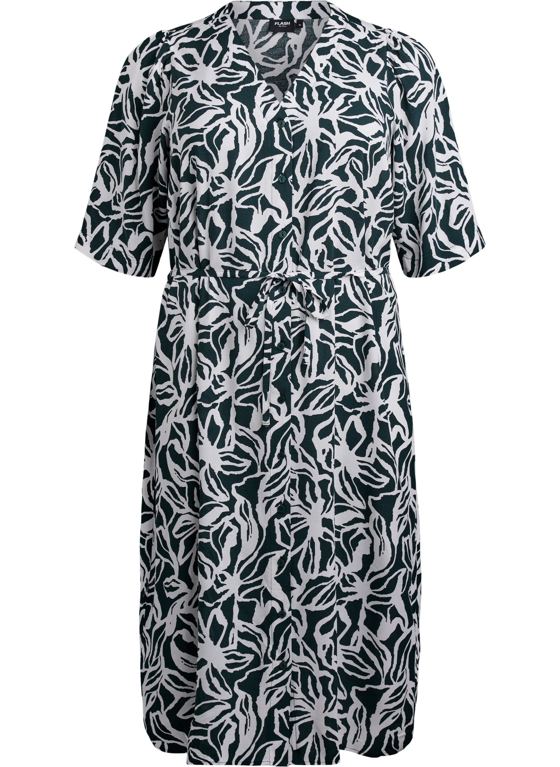 Zizzi FLASH - Jurk met print en strikceintuur, Groen, Packshot image number 0