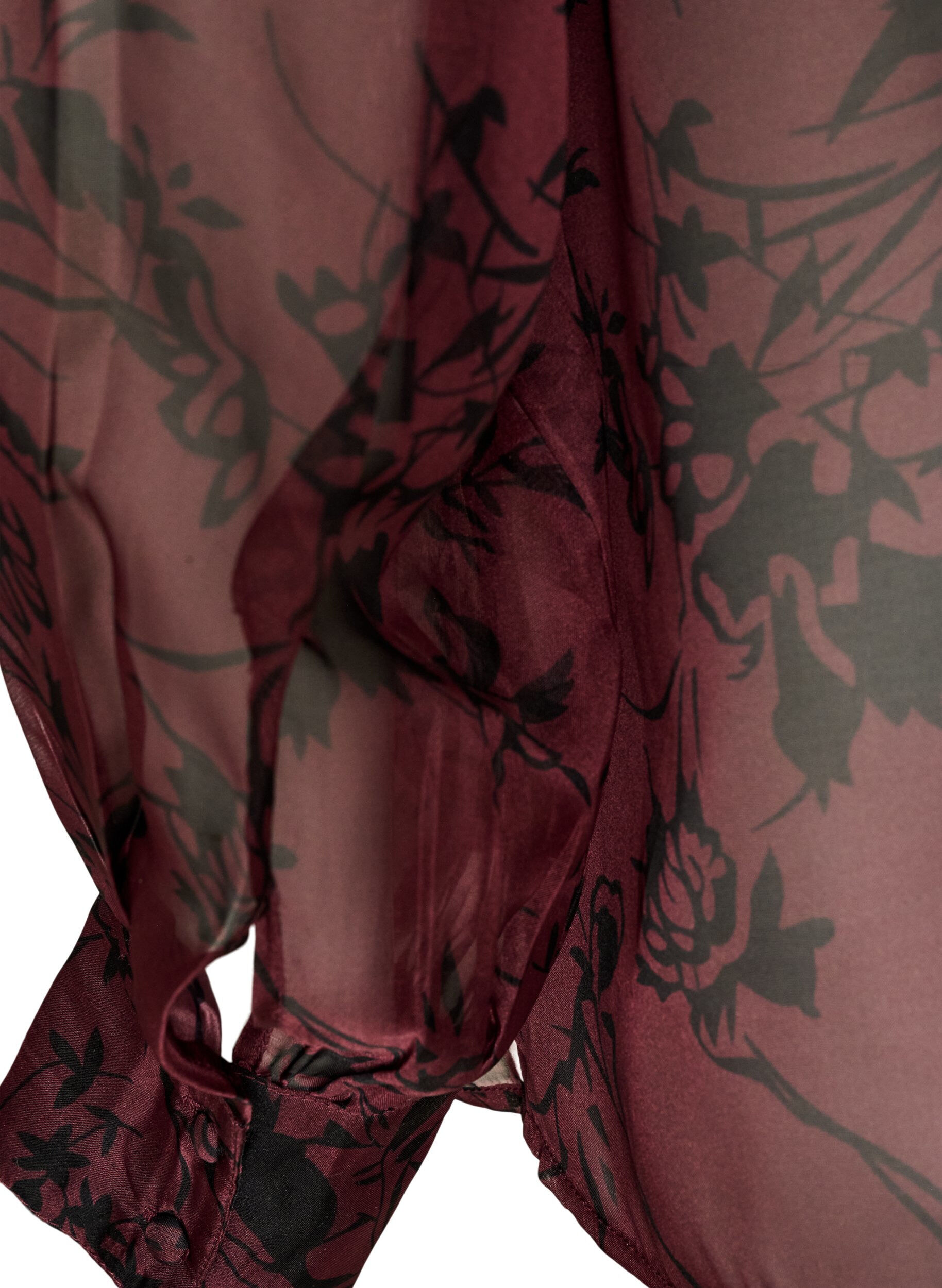 ZizziDoorschijnende overhemdblouse met bloemenpatroon en strikdetail, Donker Bordeaux, Packshot image number 3
