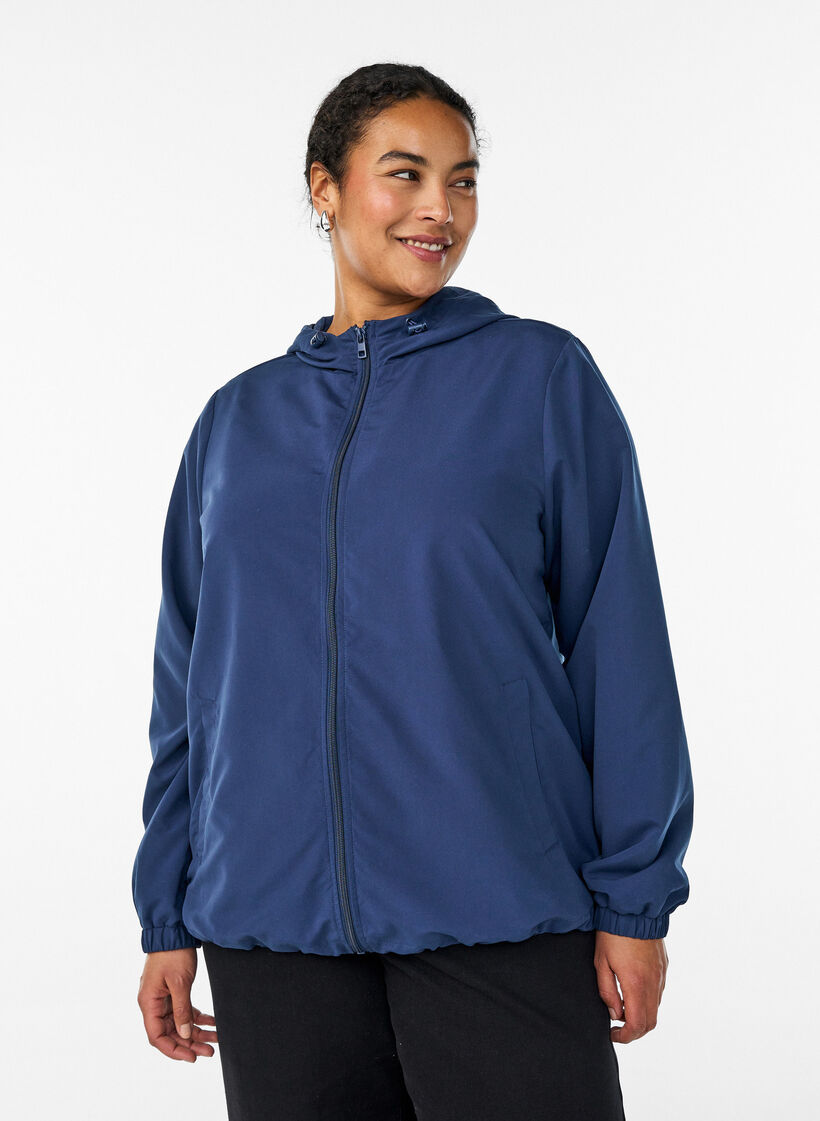 Lichtgewicht jas met een capuchon en ritssluiting, Blauw, Model image number 0