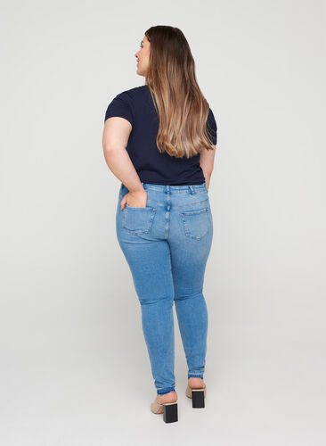 Super slim fit Amy jeans met hoge taille, Blue denim, Model image number 1