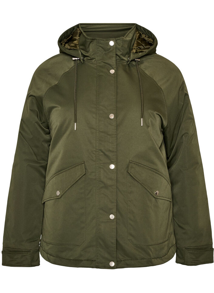 Gewatteerde parka met afneembare capuchon, Groen, Packshot image number 0