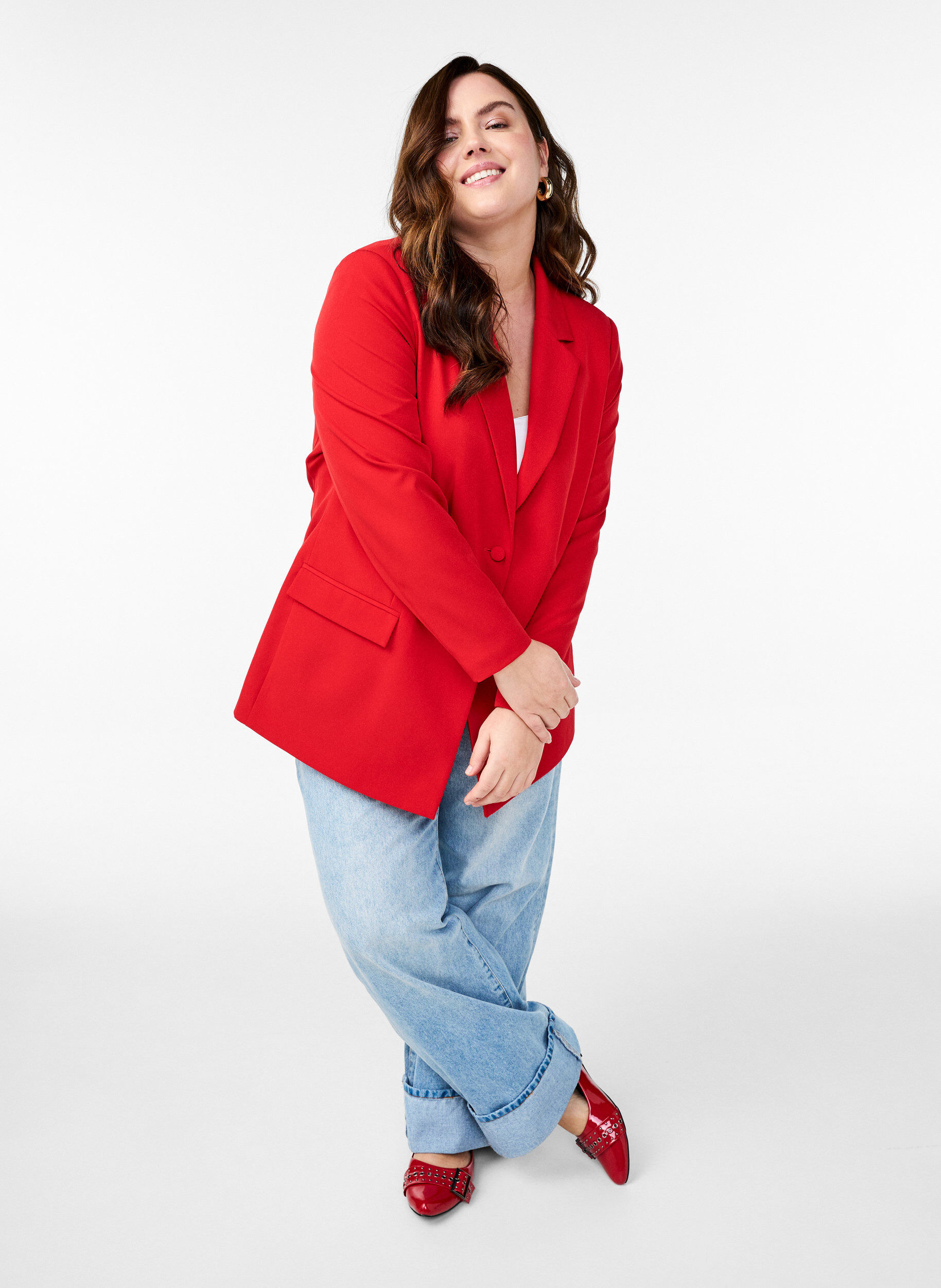 Zizzi Klassieke blazer met knoopsluiting, Rood, Image image number 0