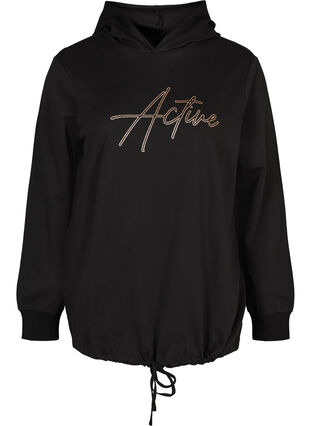 Sweatshirt met capuchon en verstelbare onderkant, Black, Packshot image number 0