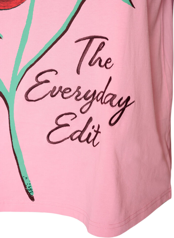 Katoenen T-shirt met print aan de voorkant, Roze, Packshot image number 3