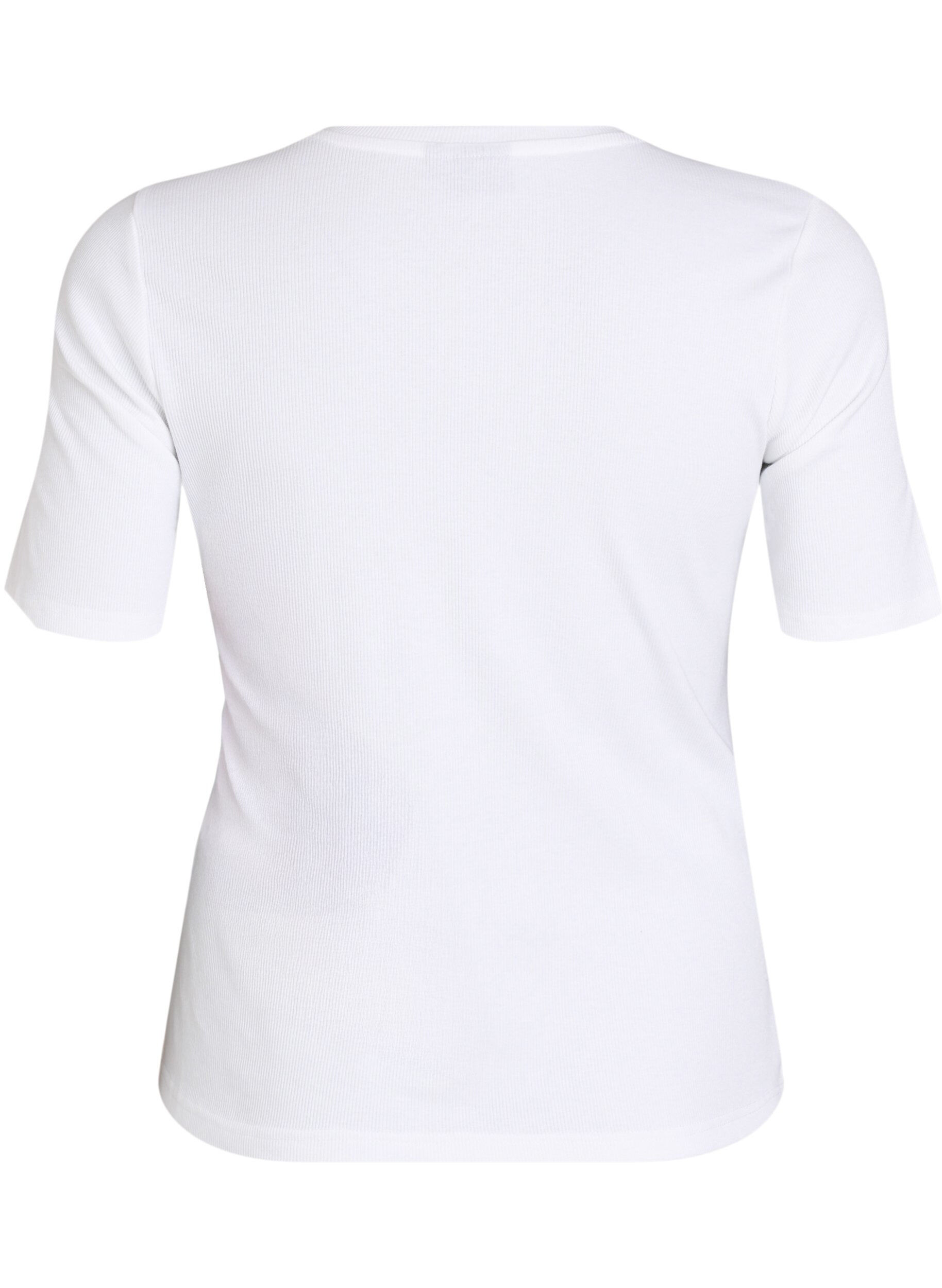 Zizzi Basic rib T-shirt met ronde hals, Wit, Packshot image number 1