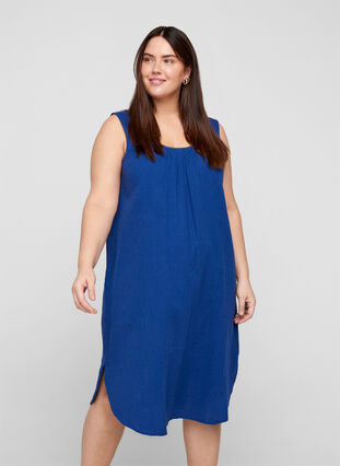 Mouwloze katoenen jurk met a-lijn, Twilight Blue, Model image number 0